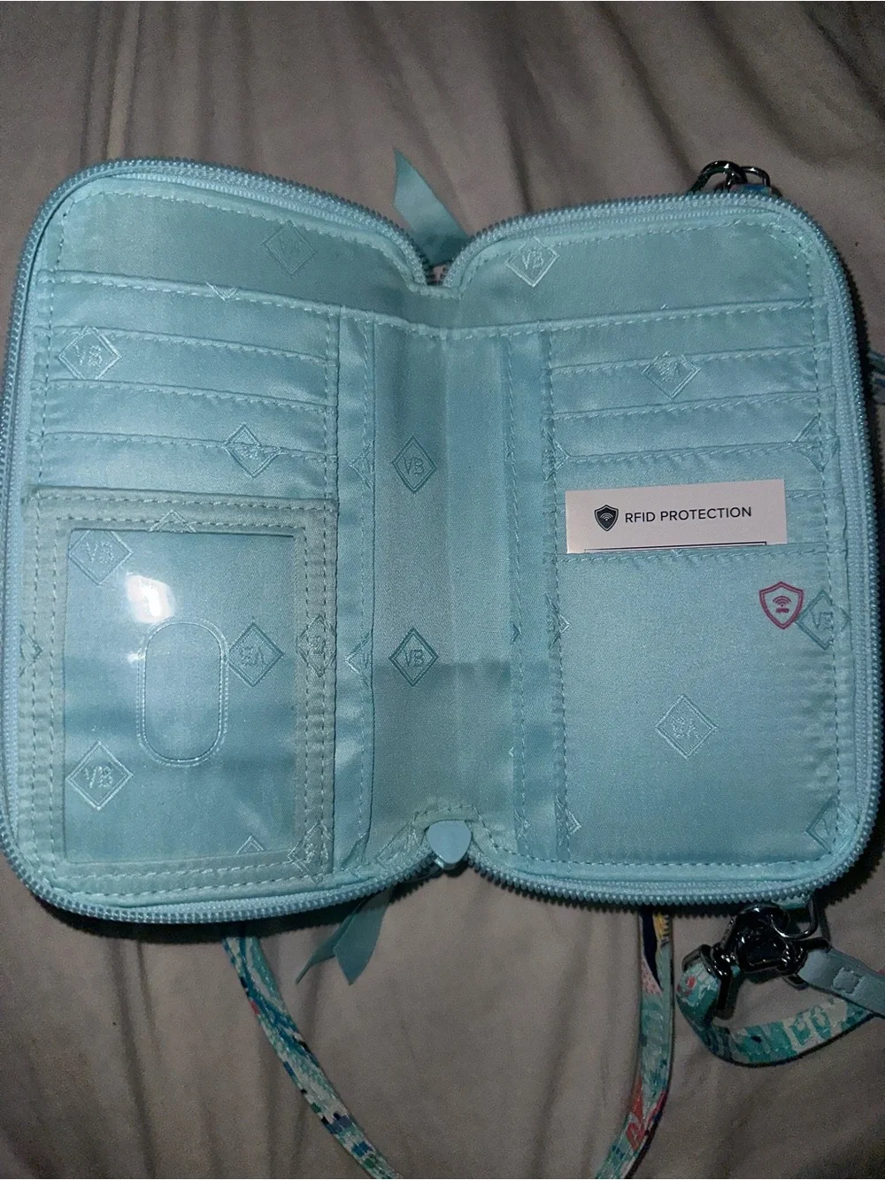 Vera Bradley Quilted Sea Life Crossbody in Light Aqua and Coral Accents